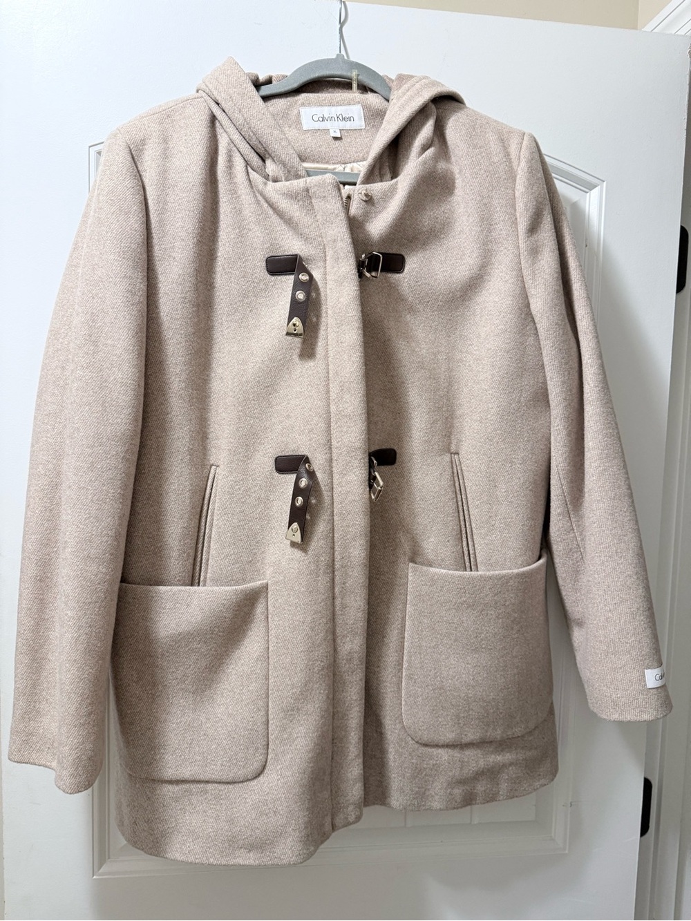 Calvin Klein Women's Hooded Toggle Coat in Beige